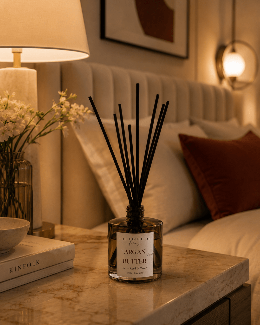 Luxury reed diffuser with elegant reeds, perfect for Mediterranean-inspired Cyprus homes