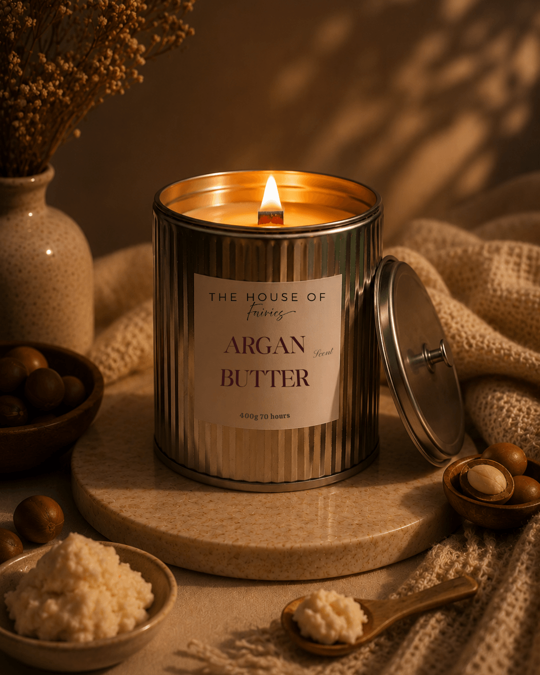 Luxury scented candle inspired by Cyprus, handcrafted for a refined home atmosphere