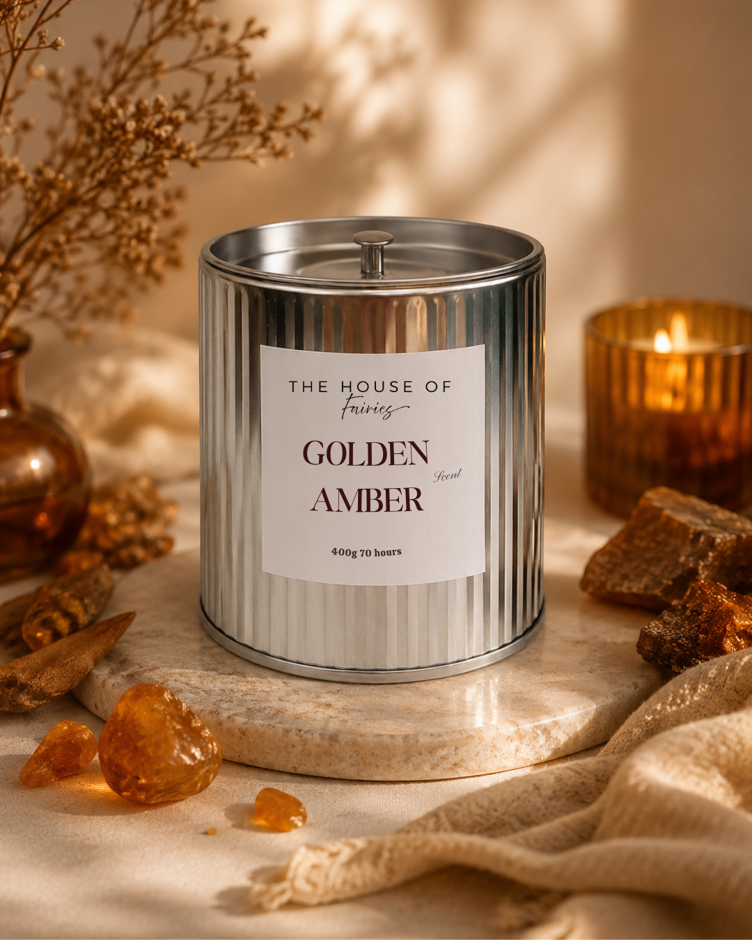 Golden Amber Retro Chrome Candle