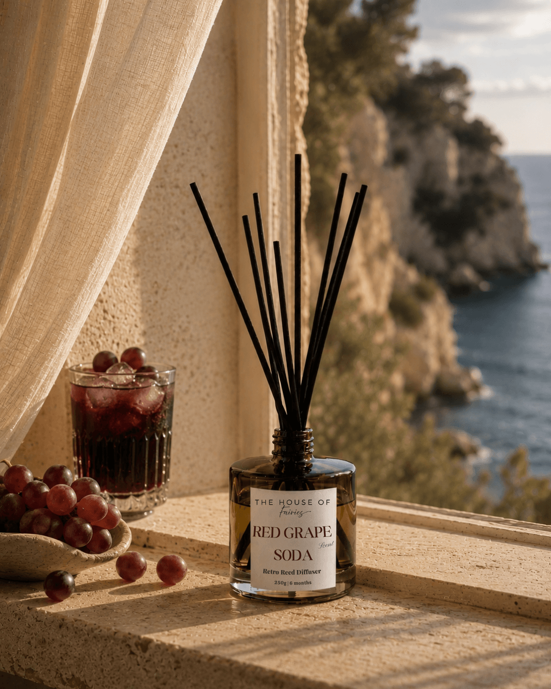 Luxury reed diffuser with elegant reeds, perfect for Mediterranean-inspired Cyprus homes