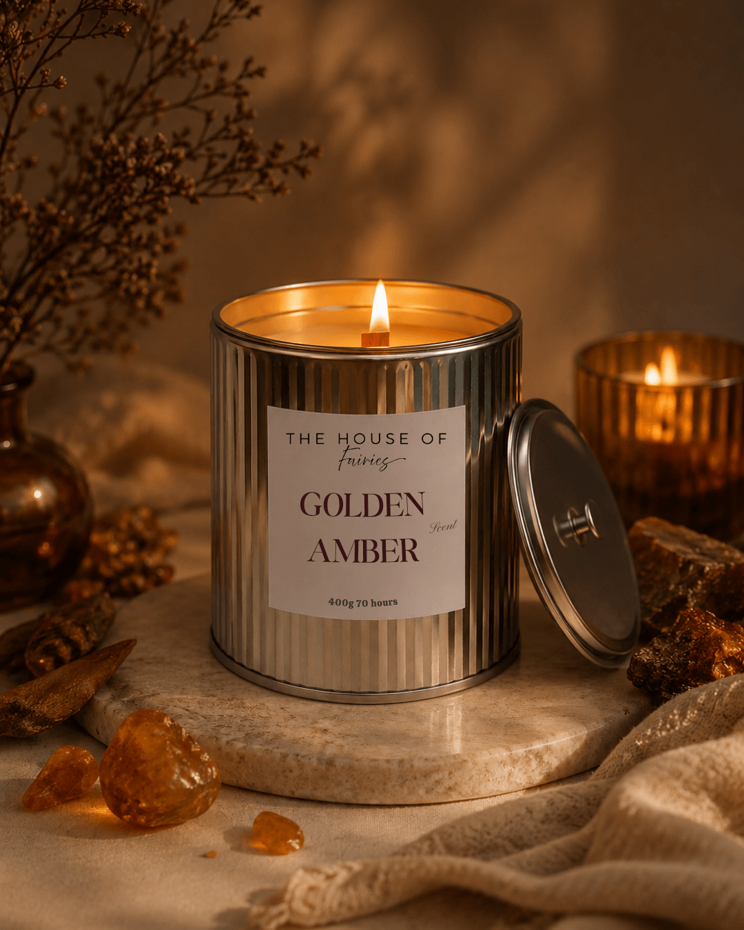 Luxury scented candle inspired by Cyprus, handcrafted for a refined home atmosphere