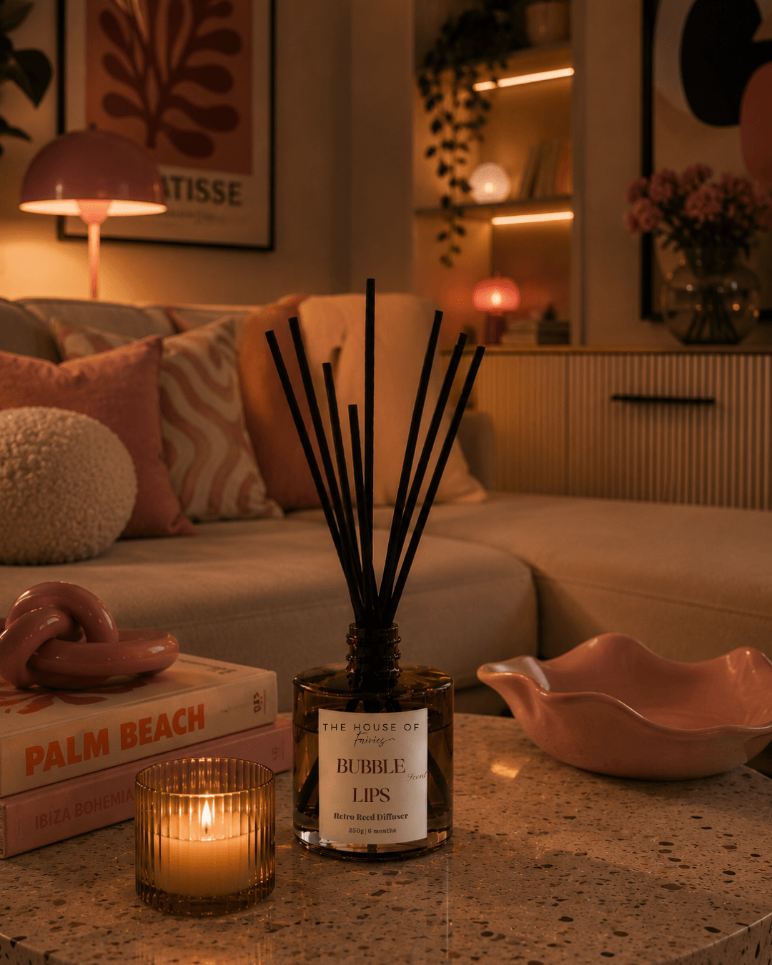 Luxury reed diffuser with elegant reeds, perfect for Mediterranean-inspired Cyprus homes