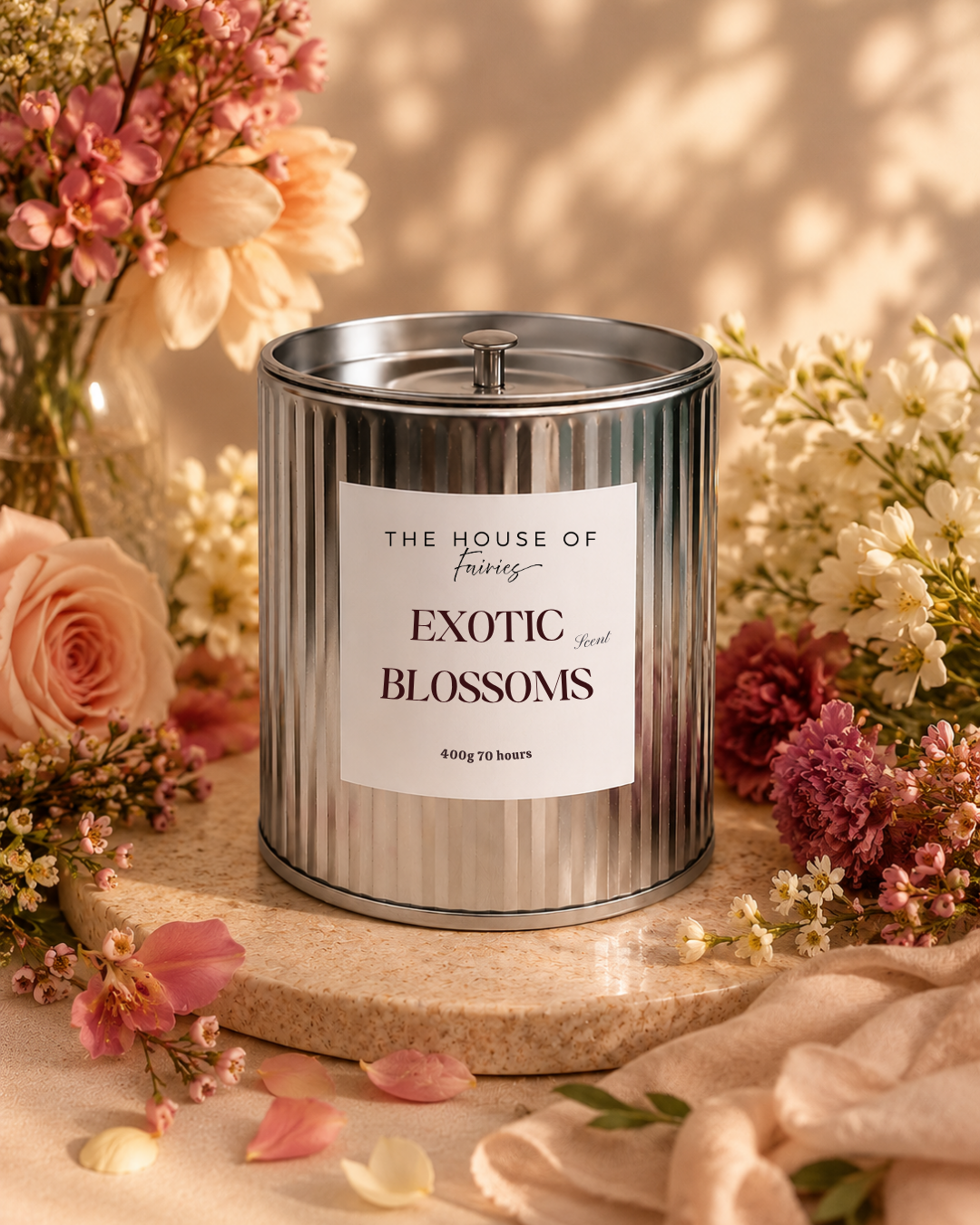 Exotic Blossoms Retro Chrome Candle