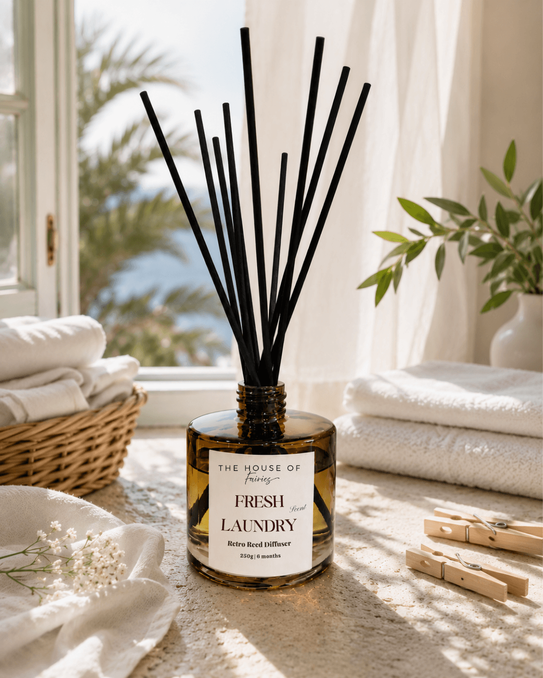 Luxury reed diffuser with elegant reeds, perfect for Mediterranean-inspired Cyprus homes