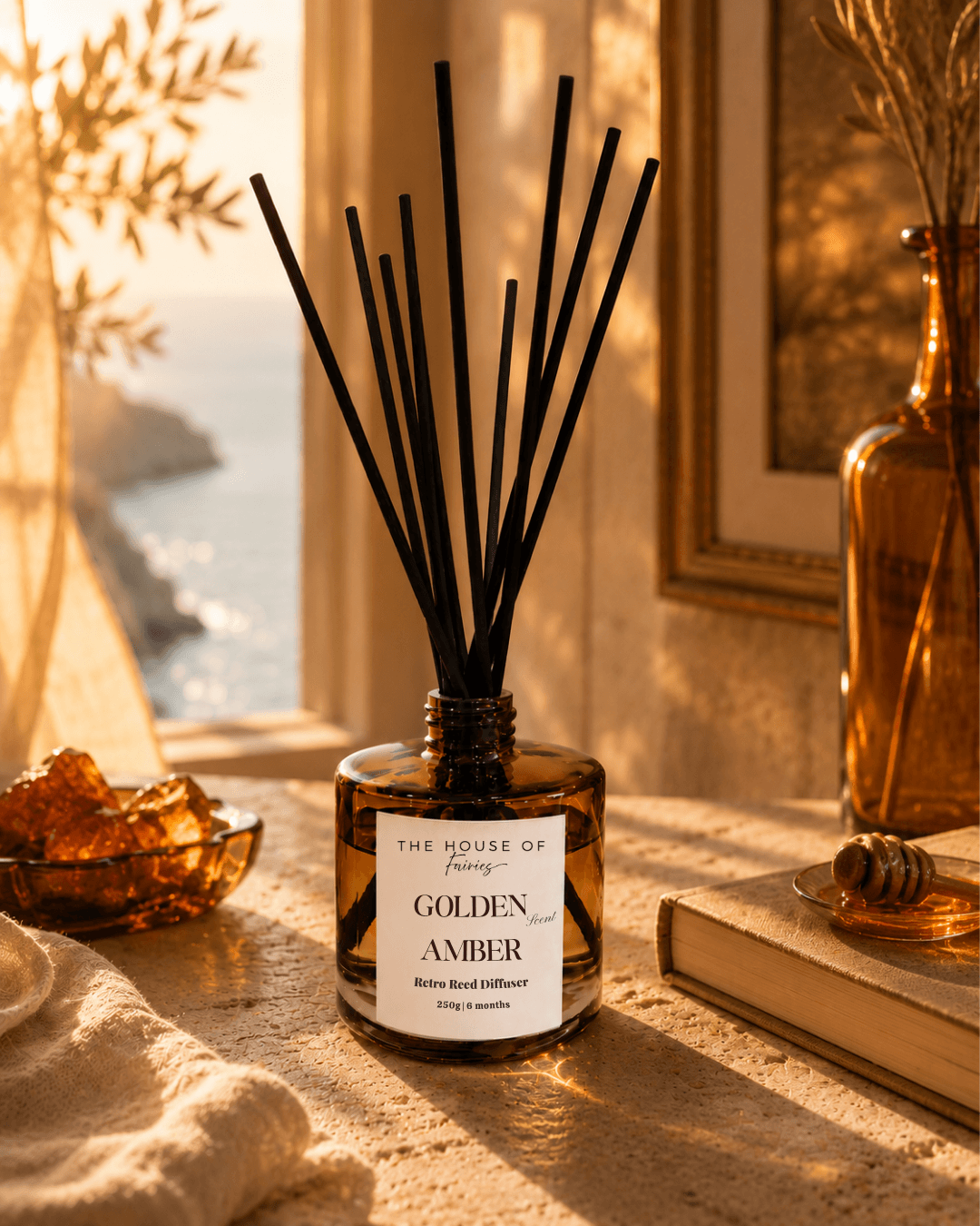 Luxury reed diffuser with elegant reeds, perfect for Mediterranean-inspired Cyprus homes