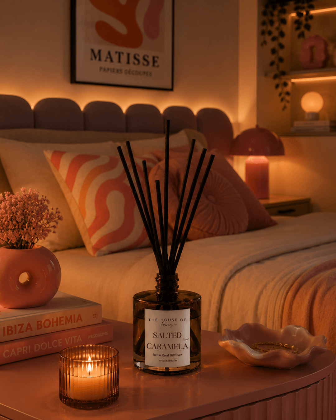 Luxury reed diffuser with elegant reeds, perfect for Mediterranean-inspired Cyprus homes