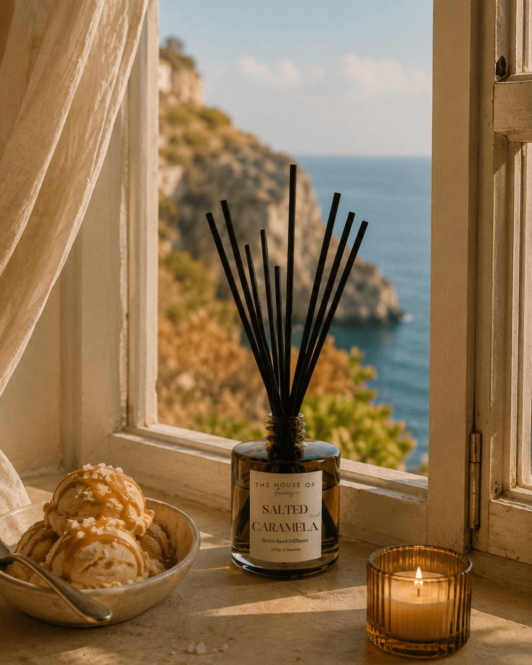 Luxury reed diffuser with elegant reeds, perfect for Mediterranean-inspired Cyprus homes