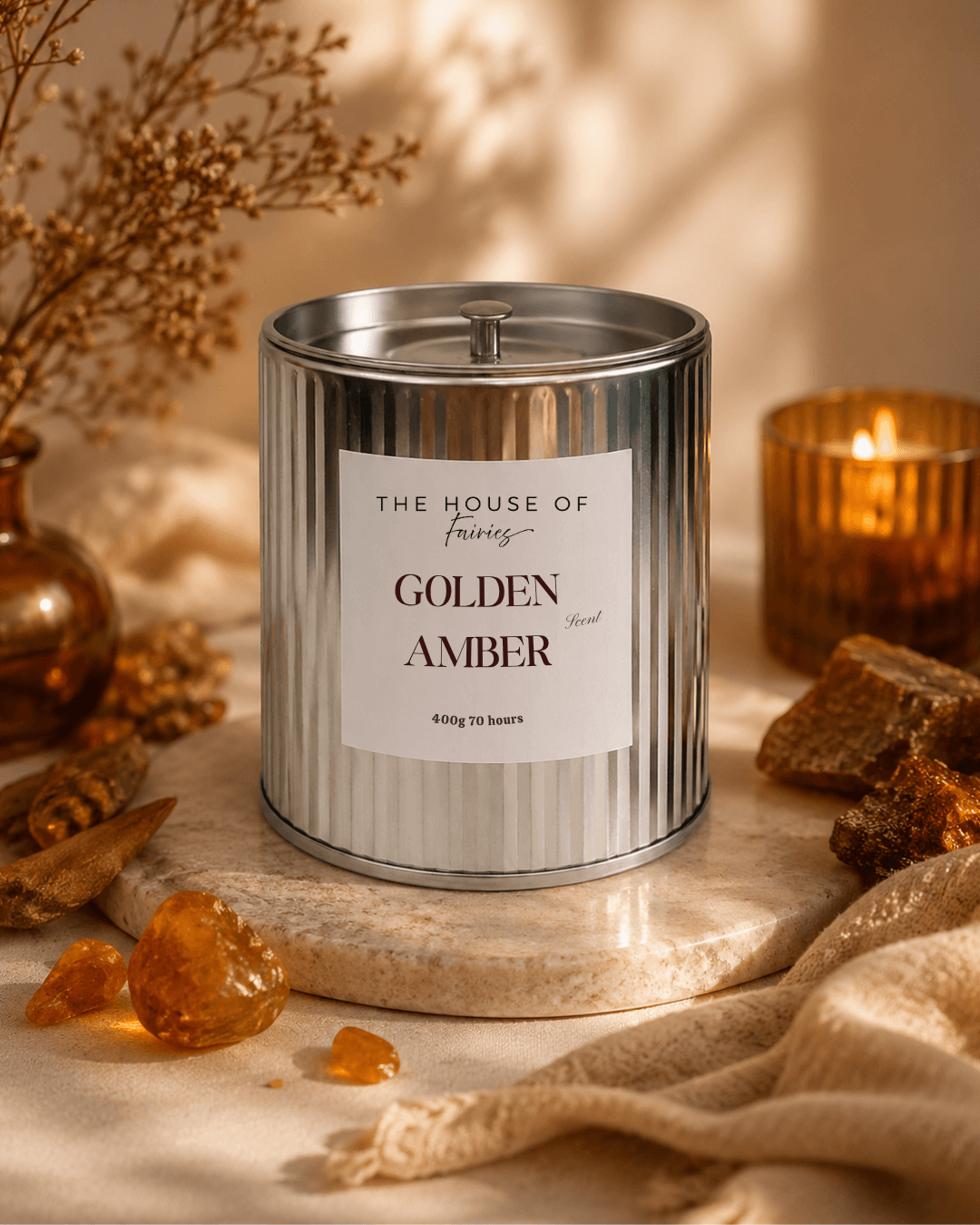 Luxury scented candle inspired by Cyprus, handcrafted for a refined home atmosphere