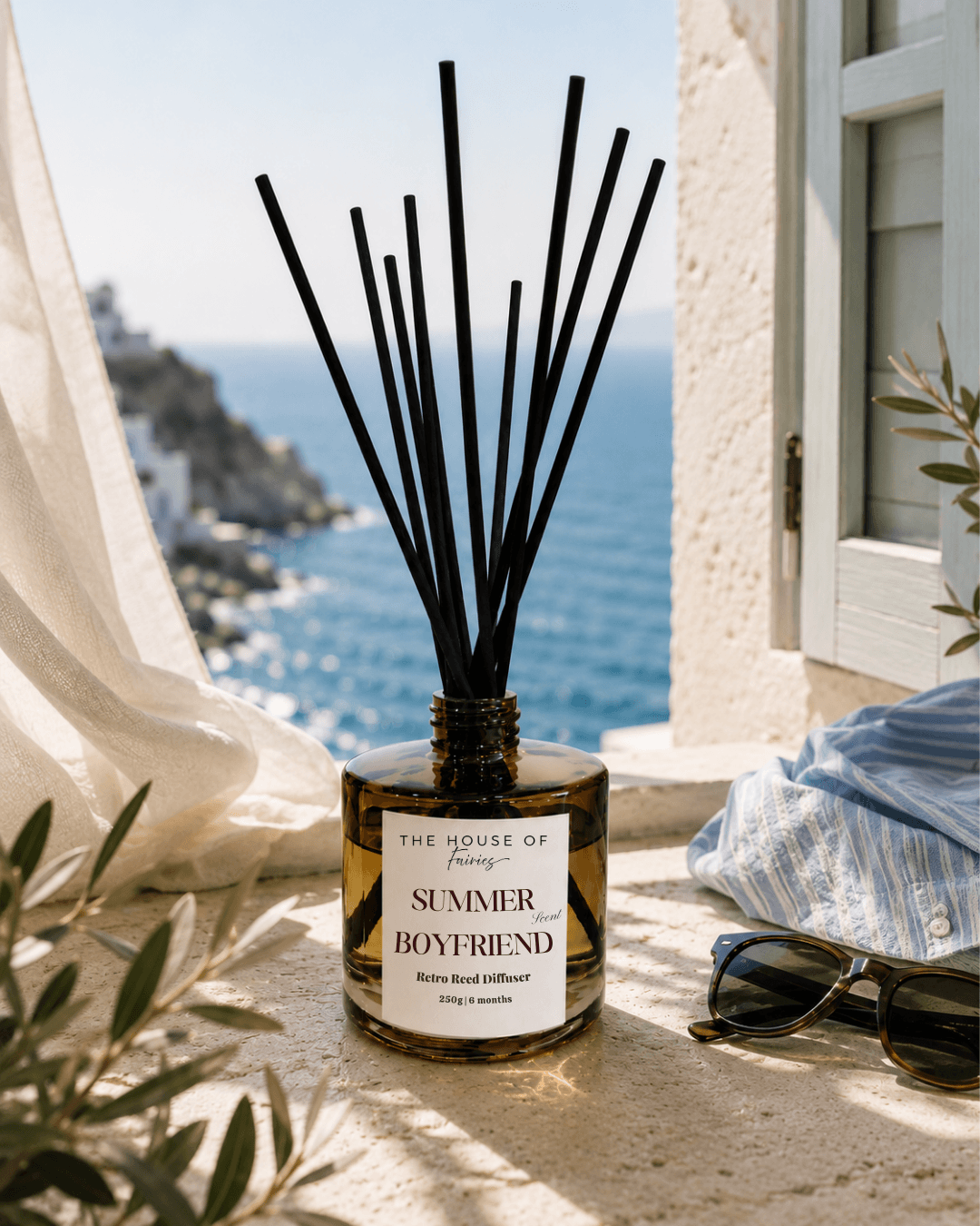 Luxury reed diffuser with elegant reeds, perfect for Mediterranean-inspired Cyprus homes